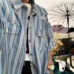 Load image into Gallery viewer, distressed pinstripe shirt
