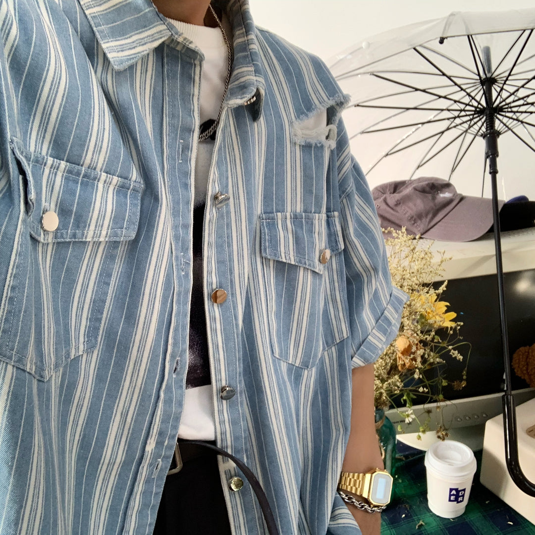 distressed pinstripe shirt