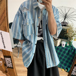 Load image into Gallery viewer, distressed pinstripe shirt
