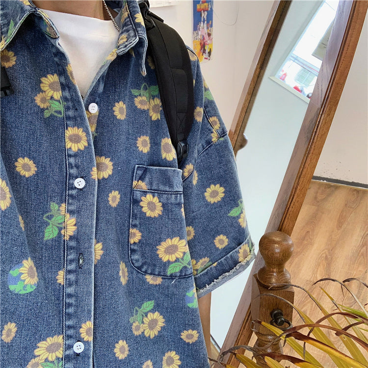 c2 denim daisy button-down shirt