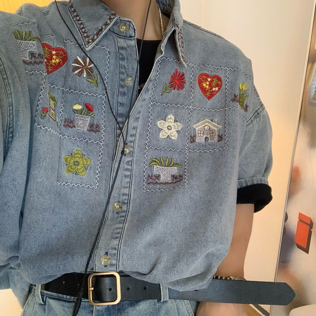 flower love denim shirt