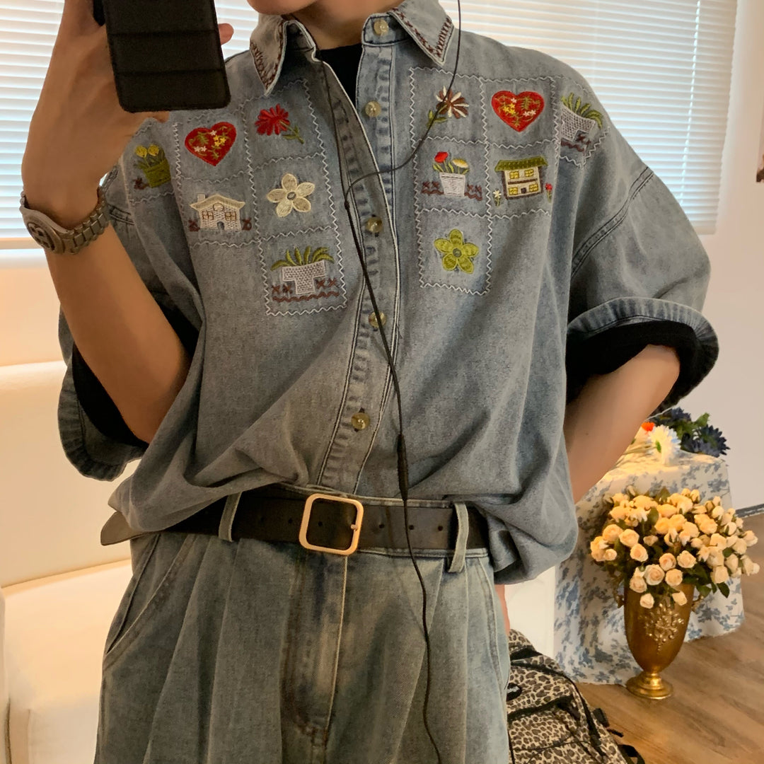 flower love denim shirt