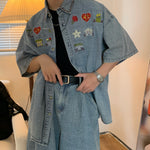 Load image into Gallery viewer, flower love denim shirt
